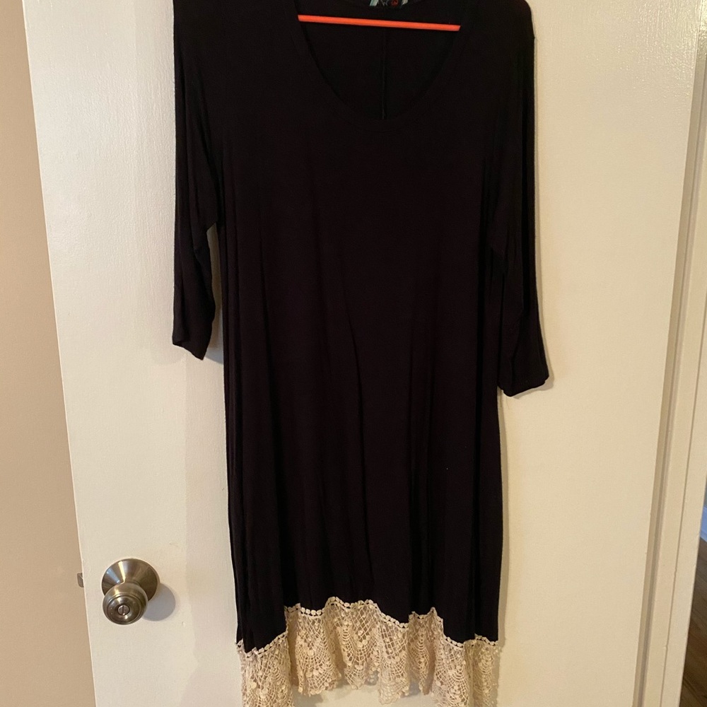 Boutique Long Sleeve Dress with Lace Appliqué hem